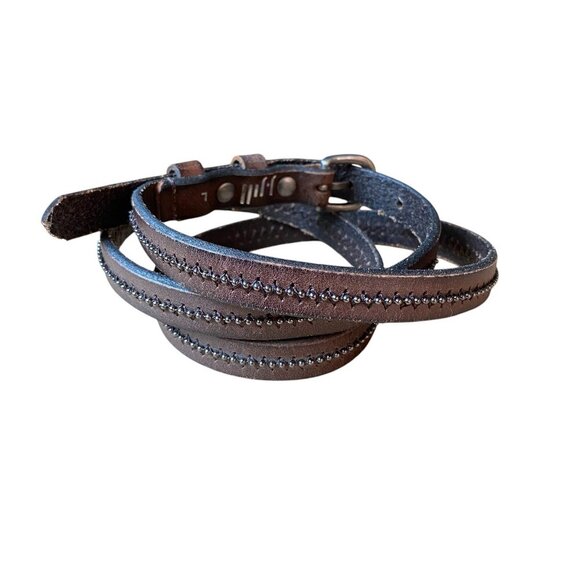 J. Jill - Brown Leather Thin Narrow Beaded Studded Embellished Belt - Size Large - Picture 3 of 5